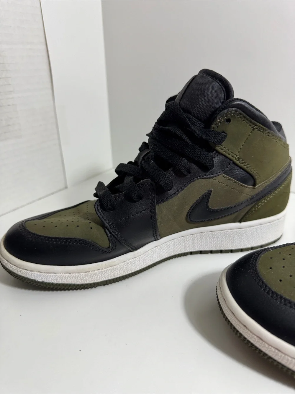 Nike Air Jordan Mid-Top Sneakers in Olive Green and Black Youth Size 5Y